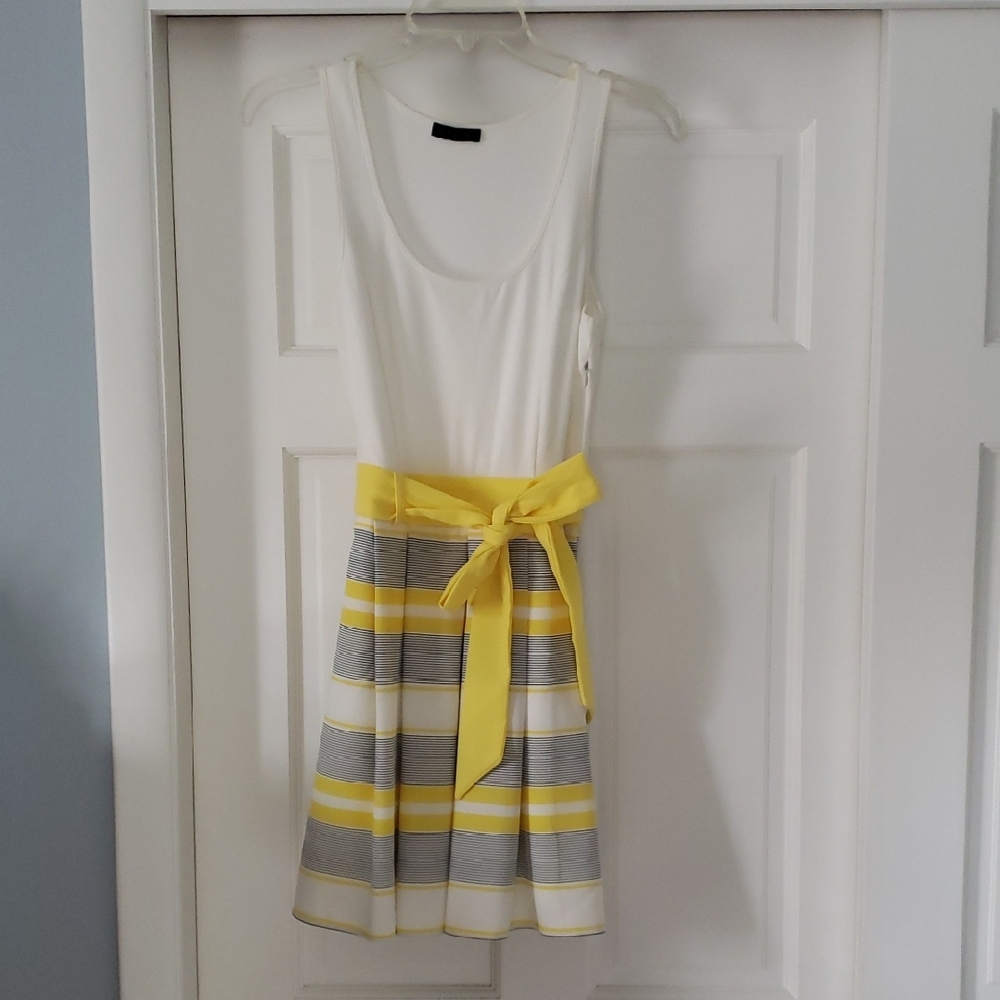Cals White and Yellow Striped Midi Dress